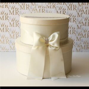 Elegant Ivory Wedding Card Box with Satin Bow